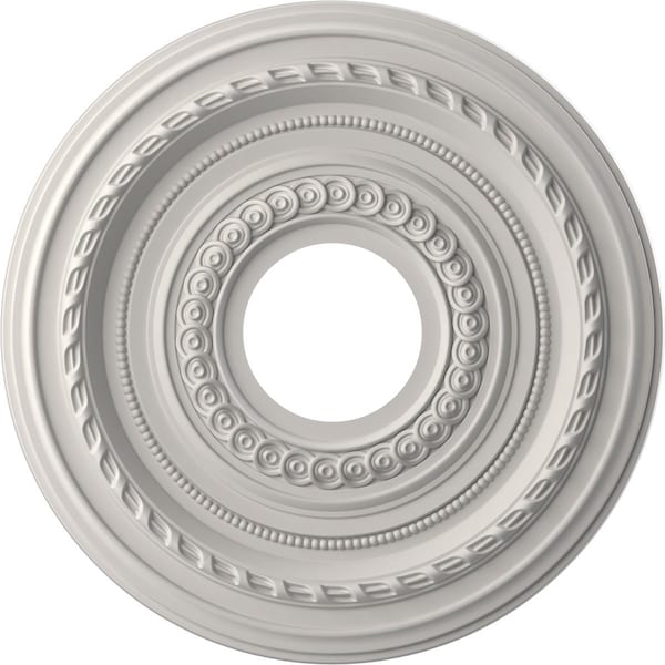 Ekena Millwork Cole PVC Medallion (Canopies up to 4 1/4"), 13"OD x 3 1/2"ID x 3/4"P, UltraCover Satin Blossom White CMP13COGBW - main